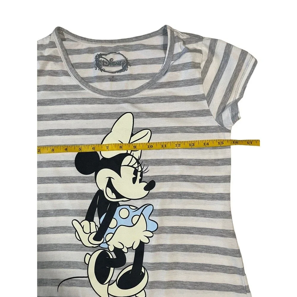 Disney Sleepwear T-Shirt Dress Girls Size Medium White/Gray Striped Short Sleeve - Picture 6 of 8